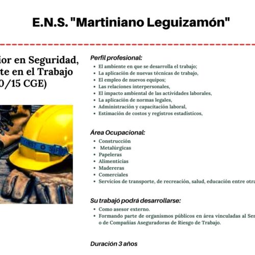 Preinscripción para tramitar la creación de la Tecnicatura Superior en Seguridad, Higiene y Ambiente  en el Trabajo