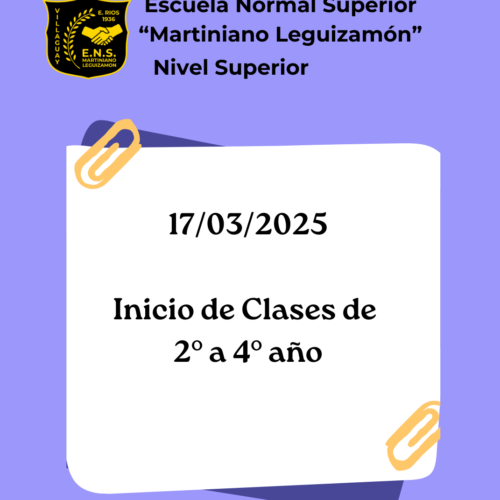 Inicio de clases de 2° a 4° año