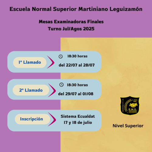 Cronograma de Mesas Evaluadoras Finales (Turno Jul/Agos 2025)