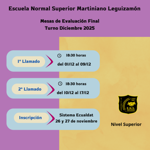 Cronograma de Mesas Evaluadoras Finales (Turno Diciembre 2025)