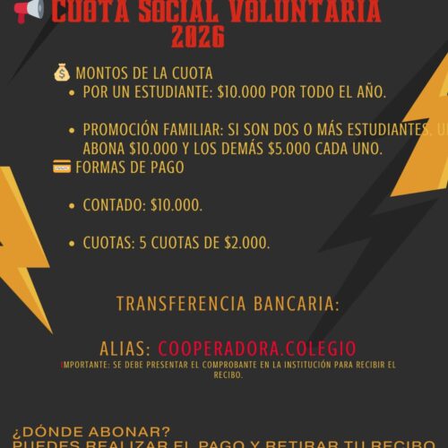 Cuota Social Voluntaria 2026 de la Asociación  Cooperadora