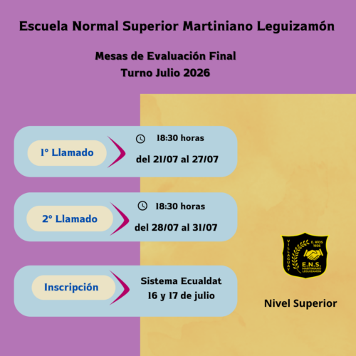 Cronograma de Mesas Evaluadoras Finales (Turno Julio 2026)